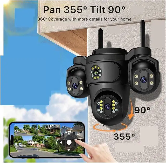 Alt view image 6 of 6 - Three Screen Three Lens HD WiFi IP Camera Dual Lens Camera Auto Tracking IP66 Waterproof CCTV Video Security Cam ICsee(AU Plug)