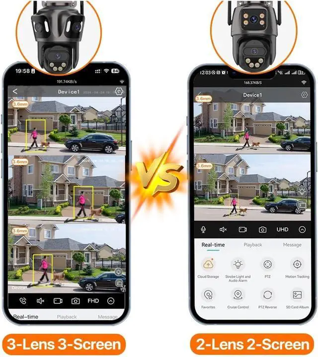 Alt view image 7 of 7 - Three Screen WiFi IP Camera Outdoor 4K Dual Lens PTZ Camera Ai Human Detection IP66 Waterproof CCTV Video Security Camera ICsee(UK Plug,3 Lens No Card)