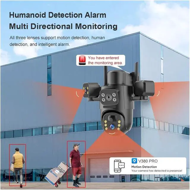 Alt view image 5 of 6 - 4G / WiFi Solar Camera 3Lenses Outdoor 15MP 4K Low Power Battery IP Camera PIR Night Vision V380 Pro CCTV Security(4G 10XZoom Add 64G)