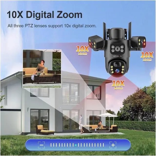 Alt view image 4 of 6 - 4G / WiFi Solar Camera 3Lenses Outdoor 15MP 4K Low Power Battery IP Camera PIR Night Vision V380 Pro CCTV Security(4G 10XZoom Add 64G)