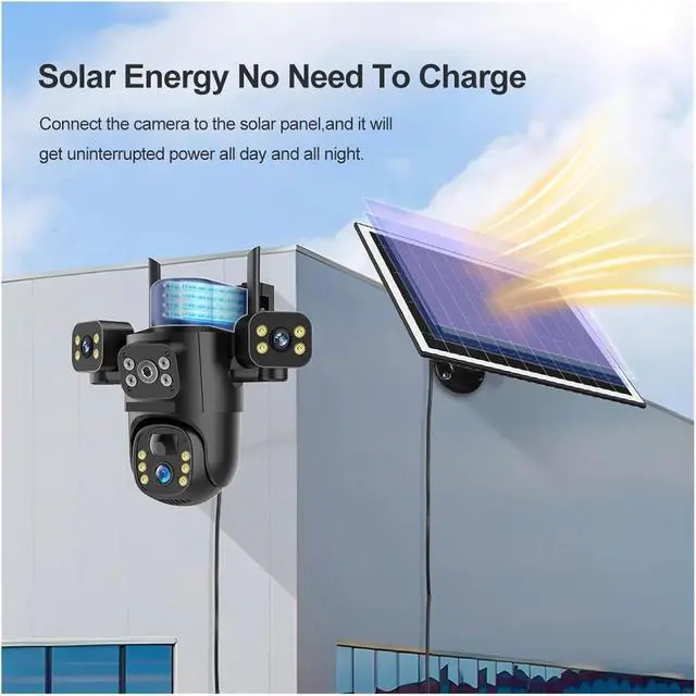 Alt view image 6 of 6 - 4G / WiFi Solar Camera 3Lenses Outdoor 15MP 4K Low Power Battery IP Camera PIR Night Vision V380 Pro CCTV Security(4G 10XZoom Add 64G)
