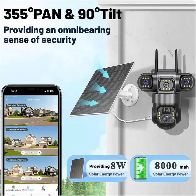 Alt view image 6 of 7 - V380PRO 3 Lens WiFi Solar Camera HD 15MP 360 Outdoor Waterproof CCTV Night Vision Two-Way Audio Camera Mobile Tracking IP Camera(WiFi Cam 32G Card)