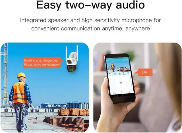 Alt view image 4 of 6 - 5MP IP WiFi Outdoor Camera PTZ Dual Lens Dual Screen 8X Digital Zoom Auto Tracking IP66 Waterproof Security P2P Camera(AU Plug)