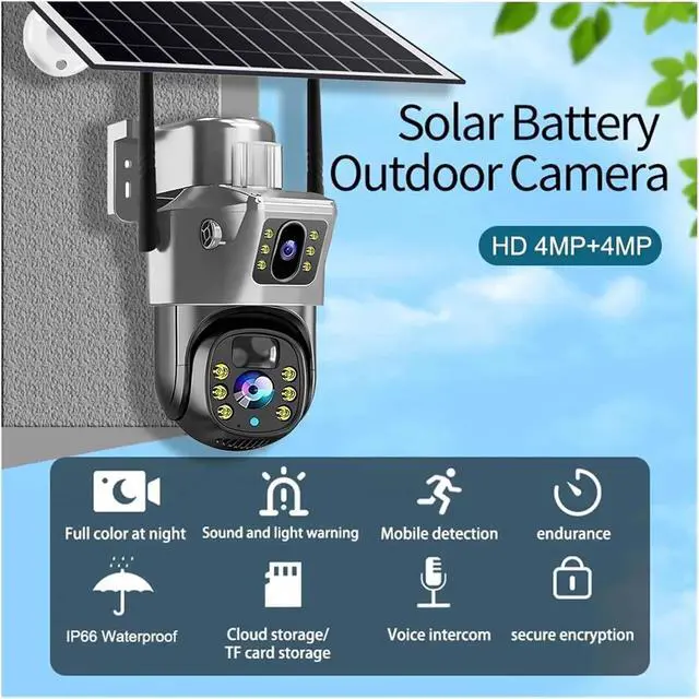 Alt view image 2 of 6 - V380 Pro WiFi Solar Camera 4G Dual Lenses Outdoor 8MP Low Power Battery IP Camera PIR Night Vision 4K CCTV Security Protection(4G Cam 64GB Card)