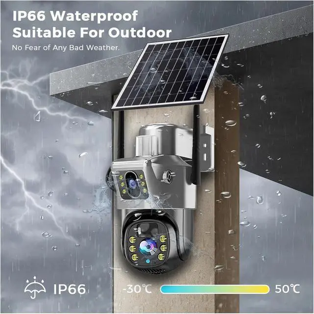 Alt view image 3 of 6 - V380 Pro WiFi Solar Camera 4G Dual Lenses Outdoor 8MP Low Power Battery IP Camera PIR Night Vision 4K CCTV Security Protection(4G Cam 64GB Card)
