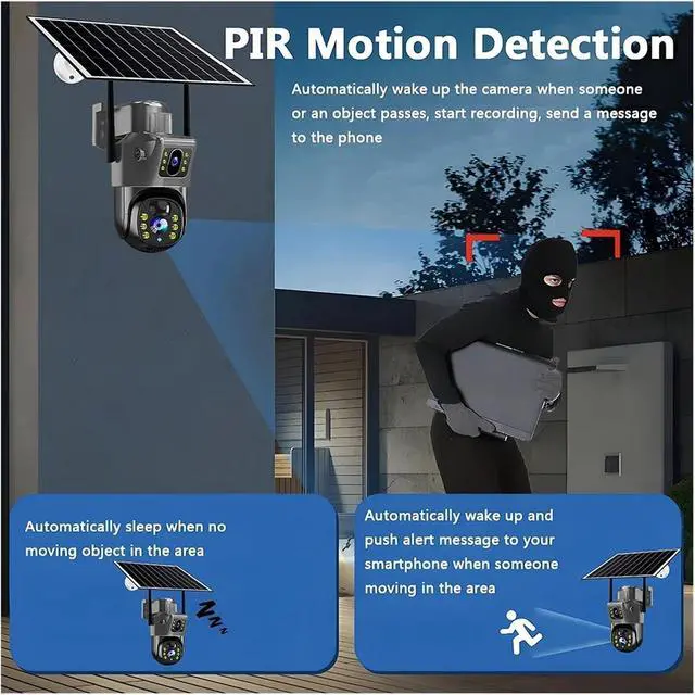 Alt view image 5 of 6 - V380 Pro WiFi Solar Camera 4G Dual Lenses Outdoor 8MP Low Power Battery IP Camera PIR Night Vision 4K CCTV Security Protection(4G Cam 64GB Card)