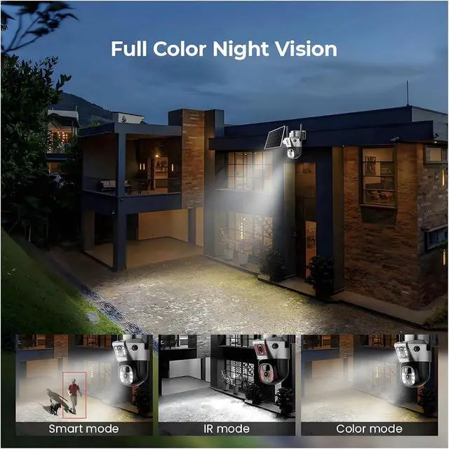 Alt view image 6 of 6 - V380 Pro WiFi Solar Camera 4G Dual Lenses Outdoor 8MP Low Power Battery IP Camera PIR Night Vision 4K CCTV Security Protection(4G Cam 64GB Card)