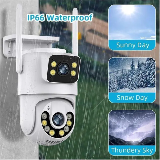 Alt view image 2 of 6 - Outdoor Security IP Camera 4K 8MP HD Dual Lens External WiFi PTZ Camera Auto Tracking Street Surveillance Camera ICsee(8MP Add 64G Card)