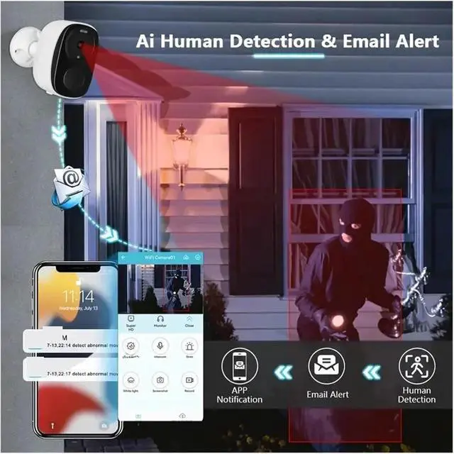 Alt view image 7 of 7 - Security Cameras Outdoor, 2K 3MP Battery Powered WiFi Security Camera with Spotlight Siren, 2-Way Audio, Waterproof(1 Set Solar Cam)