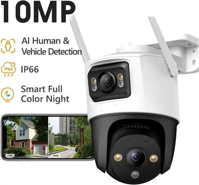 Alt view image 2 of 7 - Dual Lens Outdoor Camera PT Camera Home Security IP Camera AI Human & Vehicle Detection Surveillance Camera 10 MP(US Plug_Cruiser Dual 10MP)