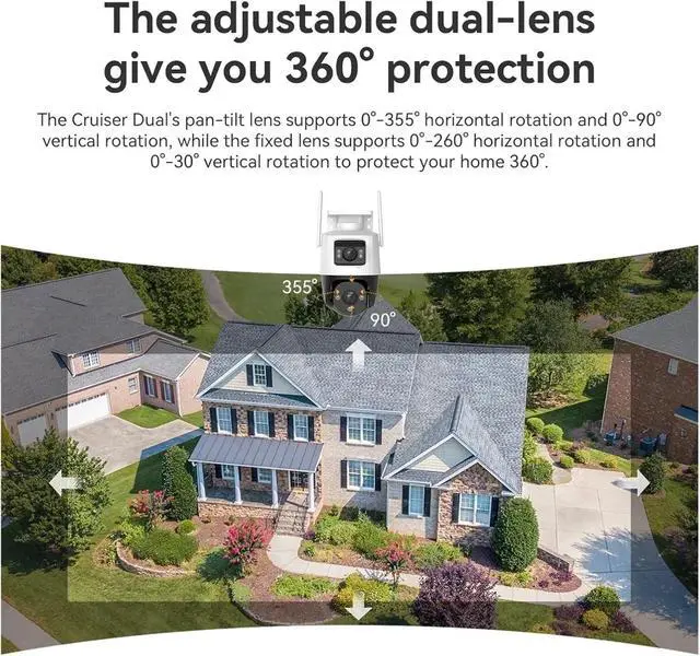 Alt view image 3 of 7 - Dual Lens Outdoor Camera PT Camera Home Security IP Camera AI Human & Vehicle Detection Surveillance Camera 10 MP(US Plug_Cruiser Dual 10MP)