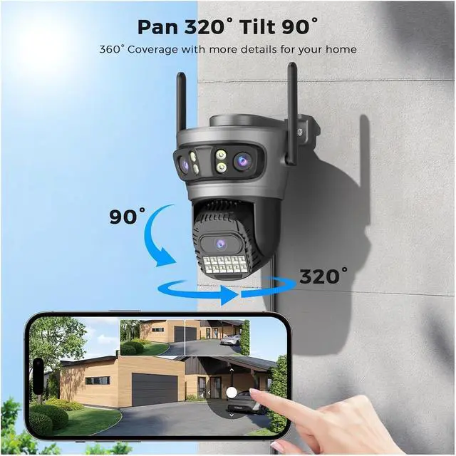 Alt view image 4 of 7 - 15MP WiFi Outdoor Camera Auto Tracking Multi Screens 5X Digital Zoom PTZ Security CCTV Surveillance(UK Plug,15MP with 32G Card)