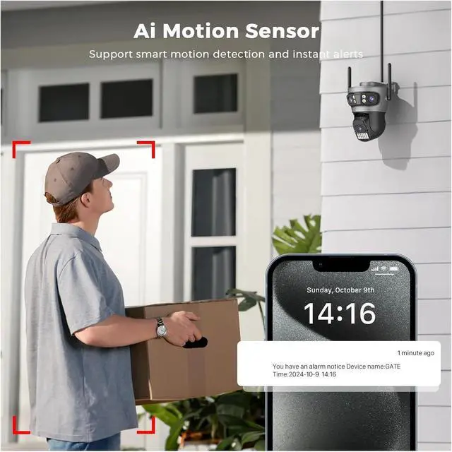 Alt view image 6 of 7 - 15MP WiFi Outdoor Camera Auto Tracking Multi Screens 5X Digital Zoom PTZ Security CCTV Surveillance(UK Plug,15MP with 32G Card)