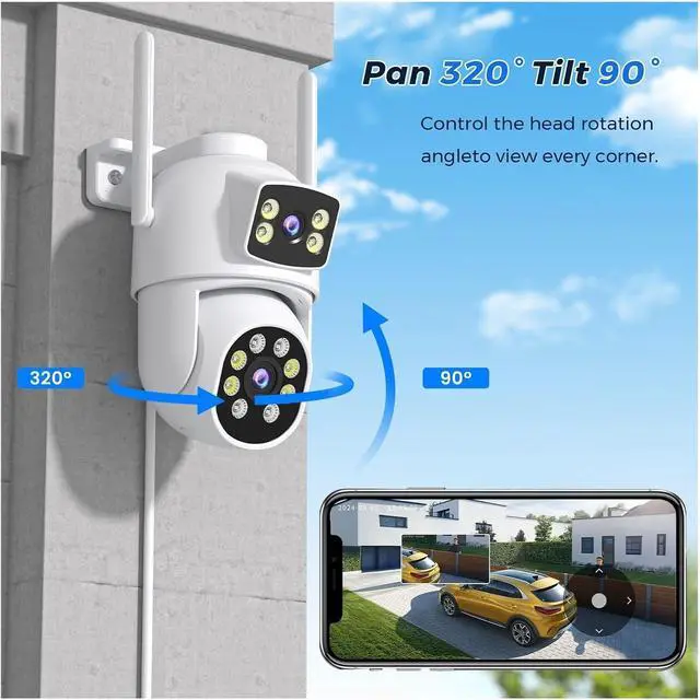 Alt view image 3 of 6 - 10MP IP Camera WiFi Dual Lens Outdoor Auto Tracking Night Vision 5G HZ WiFi CCTV Surveillance Camera Security Protection(US Plug,10MP NO SD Card)