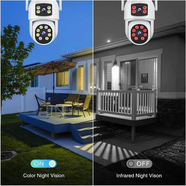 Alt view image 4 of 6 - 10MP IP Camera WiFi Dual Lens Outdoor Auto Tracking Night Vision 5G HZ WiFi CCTV Surveillance Camera Security Protection(US Plug,10MP NO SD Card)