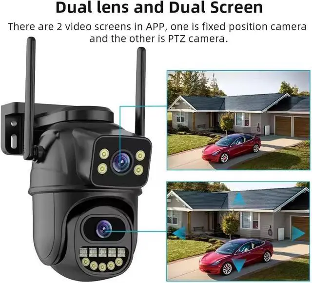 Alt view image 4 of 7 - 4K 8MP WiFi Surveillance Camera,AI Human Detect, Dual Lens, 4X Digital Zoom, Outdoor Security PTZ IP Cameras(UK Plug,8MP NO SD Card)
