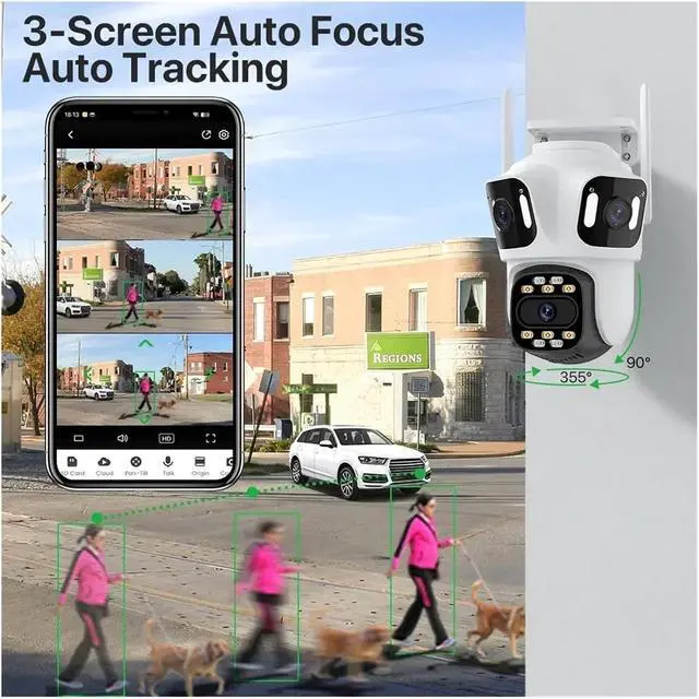 Alt view image 5 of 7 - Three Lens Three Screen IP Camera WiFi External Triple Lens Auto Track Security PTZ HD Camera ICsee Video Surveillance(US Plug)
