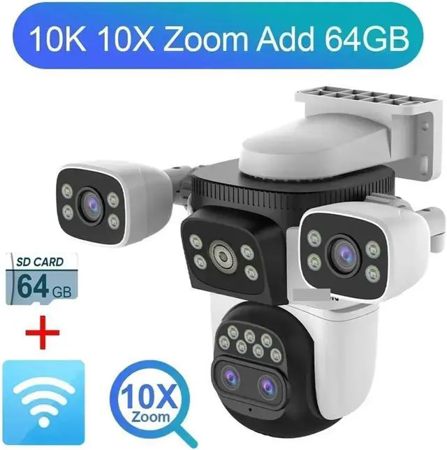 Alt view image 2 of 7 - 20MP Three Screens WiFi Security Camera Outdoor 10X Optical Zoom Four Lens Human Auto Tracking Waterproof CCTV Cameras(US Plug,10K 10xZoom Add 64G)