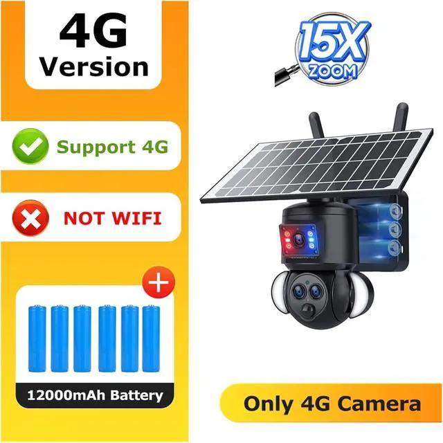 Alt view image 2 of 7 - 4K 8MP Solar Camera 4G SIM/WiFi Security Outdoor Dual Lens Recording Humanoid Tracking Color Night Vision PTZ Cam(12MP 4G 15X Zoom)