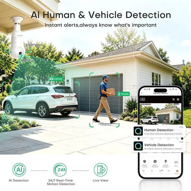 Alt view image 6 of 7 - 3MP 2K 3X WiFi Light Bulb Camera with Alexa,Full-Color Night Vision