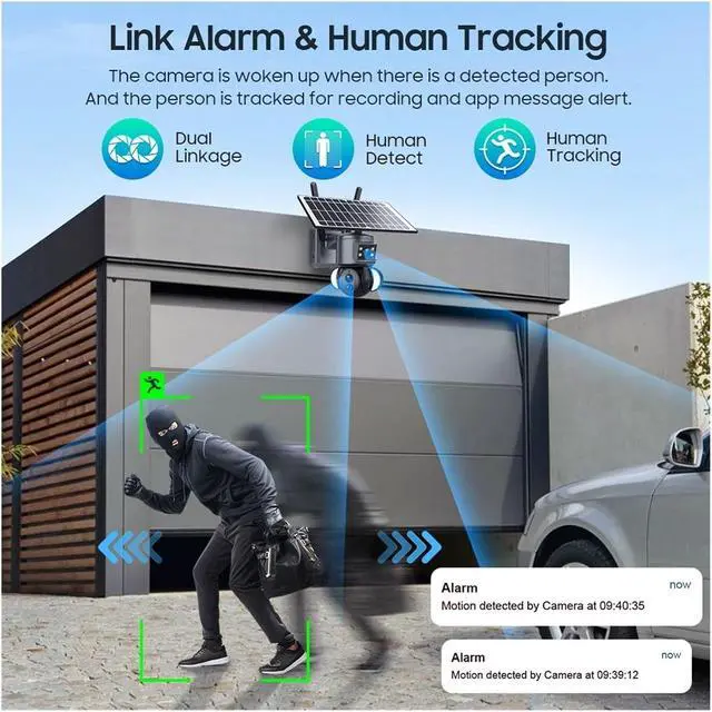 Alt view image 5 of 7 - 4K 8MP Solar Camera 4G SIM/WiFi Security Outdoor Dual Lens Recording Humanoid Tracking Color Night Vision PTZ Cam(12MP 4G 15X Zoom)