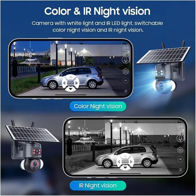 Alt view image 7 of 7 - 4K 8MP Solar Camera 4G SIM/WiFi Security Outdoor Dual Lens Recording Humanoid Tracking Color Night Vision PTZ Cam(12MP 4G 15X Zoom)