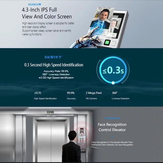 Alt view image 4 of 7 - FCARD FC-8143T 4.3-inch Screen IP65 Waterproof Dynamic Face+Fingerprint+ID(Optional IC) Card Recognition TCP/IP+WiFi(Optional) Access Control and attendance Terminal