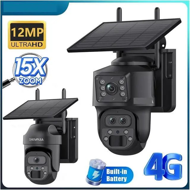 Alt view image 3 of 7 - 15X Zoom Solar Camera 4G 12MP Three Lens 360° View 5W Solar Panel Security Outdoor PTZ IP Camera 7800mAh Battery(Green)