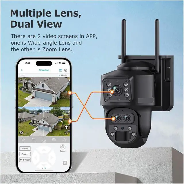 Alt view image 5 of 7 - 15X Zoom Solar Camera 4G 12MP Three Lens 360° View 5W Solar Panel Security Outdoor PTZ IP Camera 7800mAh Battery(Green)