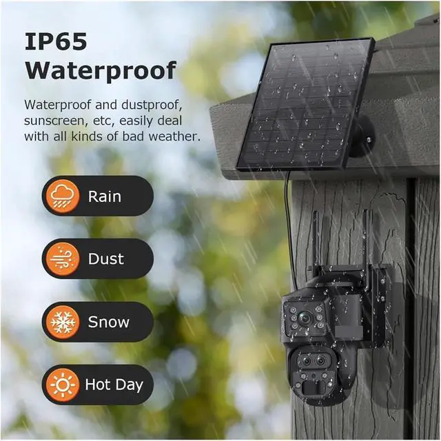 Alt view image 6 of 7 - 15X Zoom Solar Camera 4G 12MP Three Lens 360° View 5W Solar Panel Security Outdoor PTZ IP Camera 7800mAh Battery(Green)