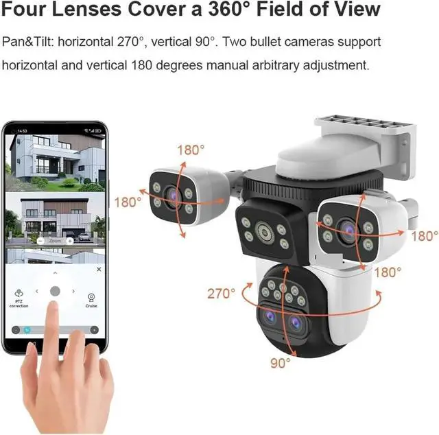 Alt view image 7 of 7 - 35MP Three Screens WiFi Security Camera Outdoor PTZ 10X Optical Zoom Cameras Auto Tracking CCTV Camera Surveillance(AU Plug,3 Screens Cam Only)