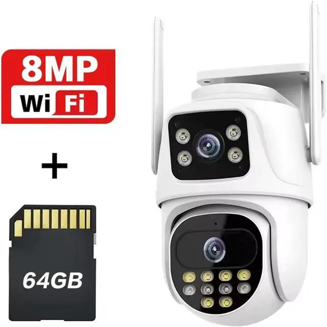 Alt view image 2 of 7 - WiFi Surveillance Camera Outdoor PTZ 9MP Three Lens 8X Digital Zoom AI Auto Tracking Humanoid Detection 4MP Security Camera(8MP WiFi Add 64G TF)