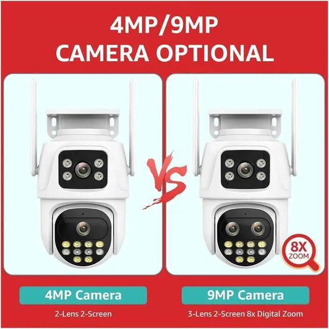 Alt view image 4 of 7 - WiFi Surveillance Camera Outdoor PTZ 9MP Three Lens 8X Digital Zoom AI Auto Tracking Humanoid Detection 4MP Security Camera(8MP WiFi Add 64G TF)