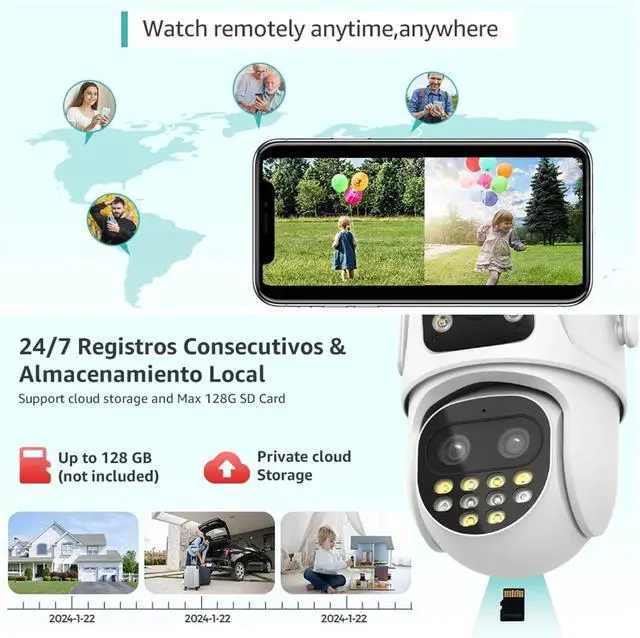 Alt view image 7 of 7 - WiFi Surveillance Camera Outdoor PTZ 9MP Three Lens 8X Digital Zoom AI Auto Tracking Humanoid Detection 4MP Security Camera(8MP WiFi Add 64G TF)