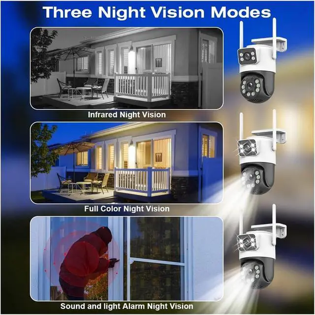 Alt view image 6 of 6 - 4K 8MP WiFi Surveillance Camera, Dual Lens, 4X Digital Zoom, AI Human Detect, Outdoor Security PTZ IP Cameras(EU Plug,4MP ADD 32G)