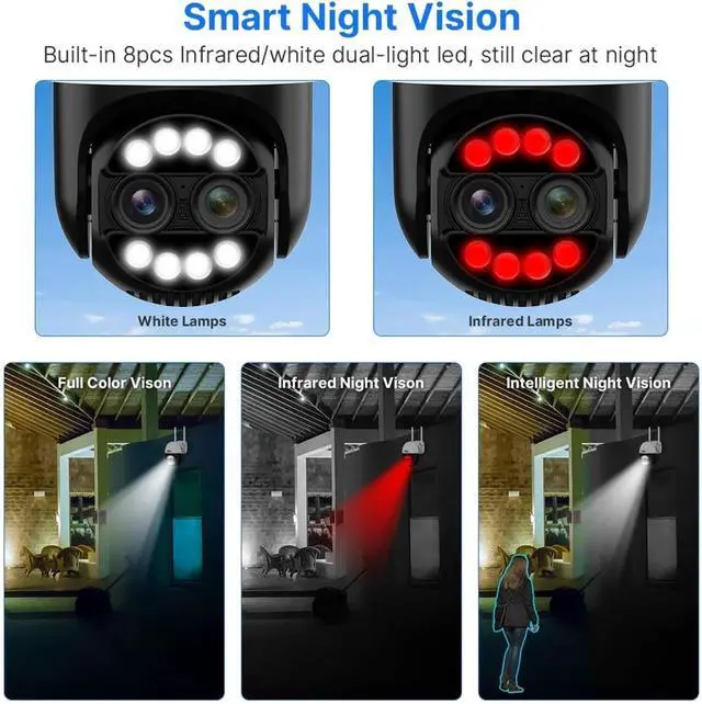 Alt view image 3 of 6 - 4K 8MP Dual Lens PTZ WiFi IP Camera 8X Zoom Outdoor HD Full Color Night Vision Human Detection Video Surveillance Cameras