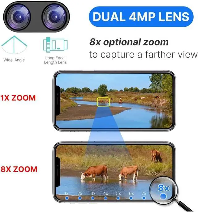 Alt view image 2 of 6 - 4K 8MP Dual Lens PTZ WiFi IP Camera 8X Zoom Outdoor HD Full Color Night Vision Human Detection Video Surveillance Cameras