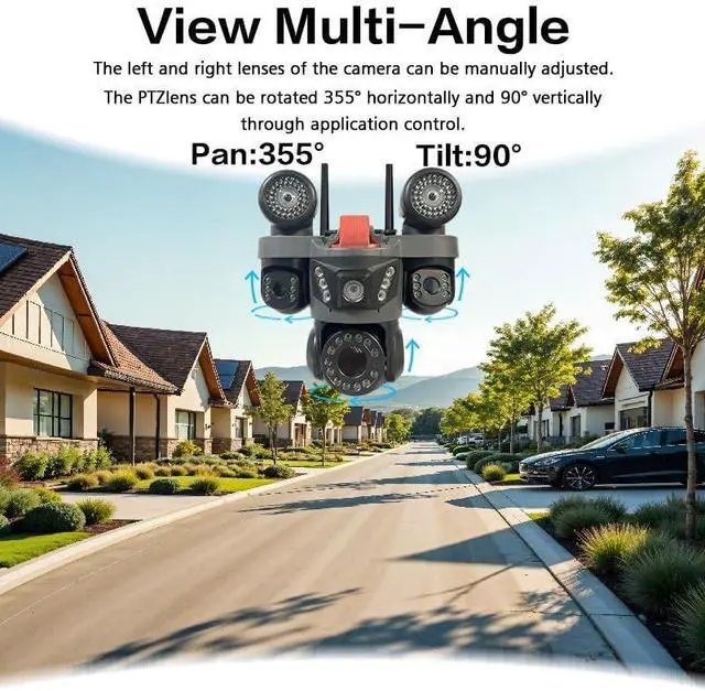 Alt view image 4 of 7 - 4-Lens 4G LTE Outdoor Solar Security Camera, 8MP pan tilt Camera, Full-Color Night Vision, Two-Way Audio, Motion Detection, IP66 Waterproof, no WiFi Required for Home/Farm
