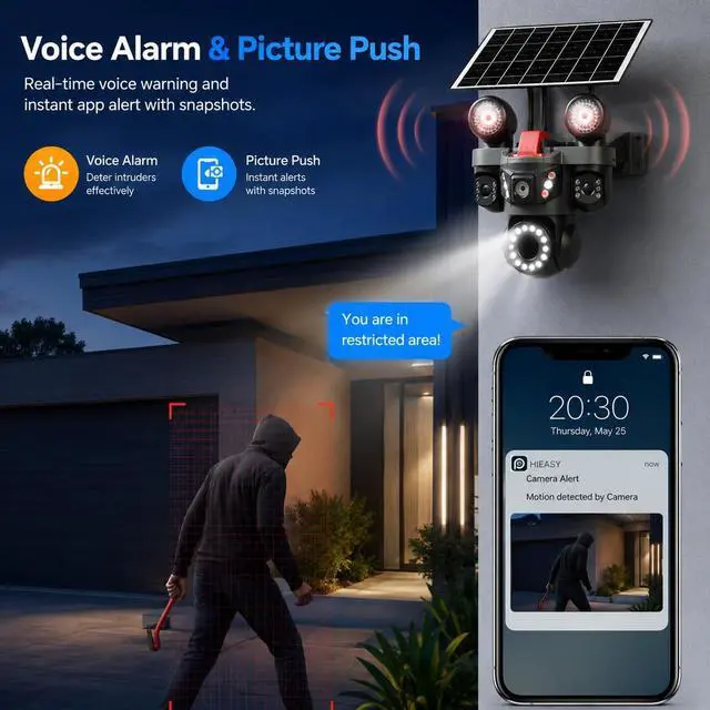 Alt view image 6 of 7 - 4-Lens 4G LTE Outdoor Solar Security Camera, 8MP pan tilt Camera, Full-Color Night Vision, Two-Way Audio, Motion Detection, IP66 Waterproof, no WiFi Required for Home/Farm