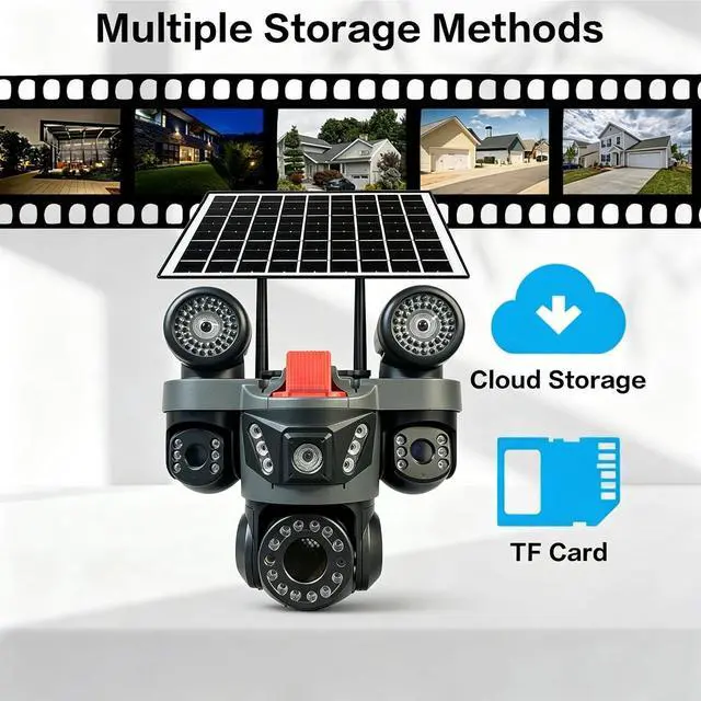 Alt view image 5 of 7 - 4-Lens 4G LTE Outdoor Solar Security Camera, 8MP pan tilt Camera, Full-Color Night Vision, Two-Way Audio, Motion Detection, IP66 Waterproof, no WiFi Required for Home/Farm