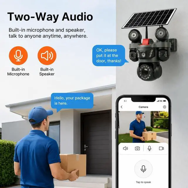 Alt view image 7 of 7 - 4-Lens 4G LTE Outdoor Solar Security Camera, 8MP pan tilt Camera, Full-Color Night Vision, Two-Way Audio, Motion Detection, IP66 Waterproof, no WiFi Required for Home/Farm