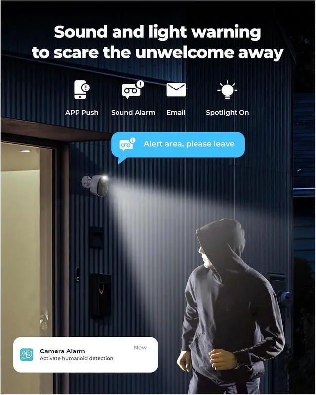 Alt view image 4 of 7 - PIR Battery Powered Camera Outdoor, 2K 3MP WiFi Security Camera with Spotlight Siren, 2-Way Audio, Waterproof(Battery Camera)