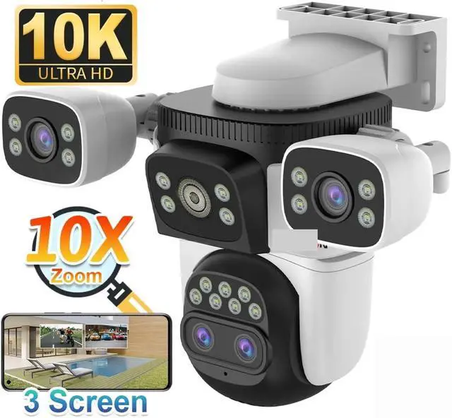 Alt view image 2 of 7 - 20MP 10X Zoom Three Screens WiFi IP Camera Outdoor 10K Four Lens PTZ Human Auto Tracking Surveillance Cameras(EU Plug,10K 10xZoom Add 256G)