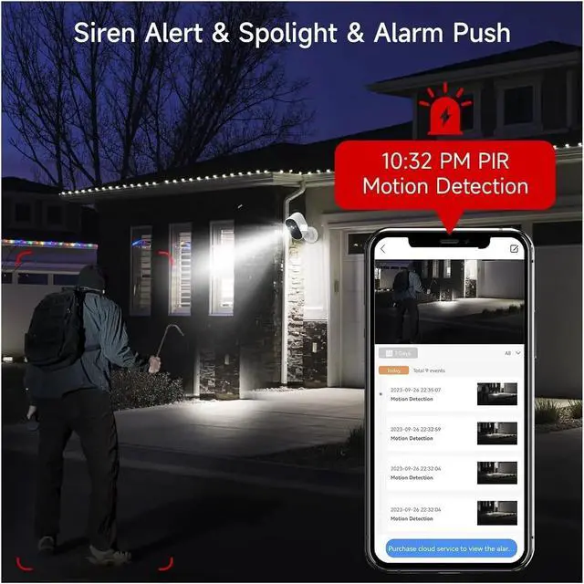 Alt view image 6 of 6 - 1080P Solar Security Camera WiFi 2K Solar Battery Powered Camera HD Home Surveillance Protection(AU Plug,NewCam 64G Card)