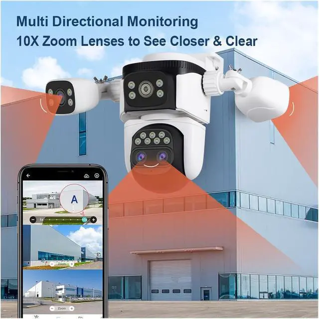 Alt view image 4 of 7 - 20MP 10X Zoom Three Screens WiFi IP Camera Outdoor 10K Four Lens PTZ Human Auto Tracking Surveillance Cameras(EU Plug,10K 10xZoom Add 256G)