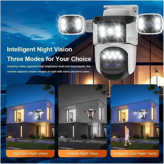 Alt view image 6 of 7 - 20MP 10X Zoom Three Screens WiFi IP Camera Outdoor 10K Four Lens PTZ Human Auto Tracking Surveillance Cameras(EU Plug,10K 10xZoom Add 256G)