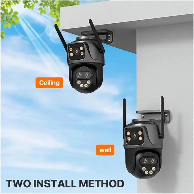 Alt view image 6 of 6 - WiFi IP Camera Outdoor 8X Zoom Three Lens Dual Screen PTZ Camera Auto Tracking Home Security CCTV Surveillance Icsee(US Plug)