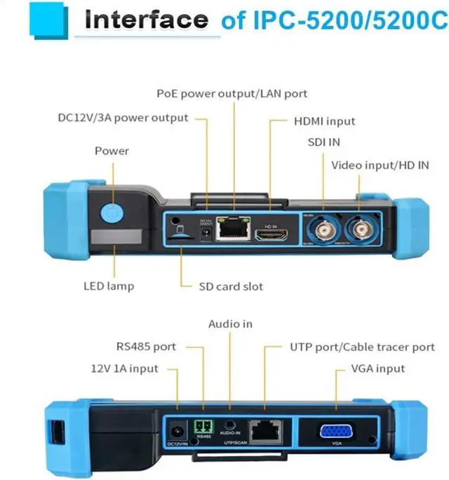 Alt view image 5 of 7 - CCTV Tester IP CCTV Tester Camera AHD CVI TVI SDI 5 Inch Touch 4K VGA Input Security Poe IPC Cftv Mini Portable Monitor Support IP Camera(IPC-5200C Plus)