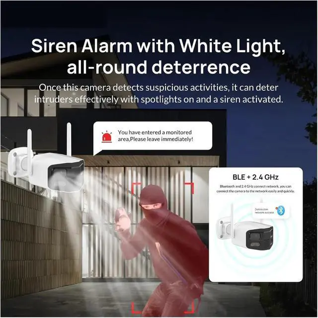 Alt view image 4 of 6 - 4MP 2.5K Dual-Lens Large Wide 180°Security Camera, Outdoor Camera,with Color Night Vision/Siren/2-Way Talk IP Camera(KR)