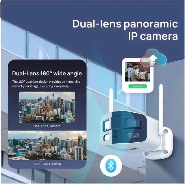 Alt view image 2 of 6 - 4MP 2.5K Dual-Lens Large Wide 180°Security Camera, Outdoor Camera,with Color Night Vision/Siren/2-Way Talk IP Camera(KR)